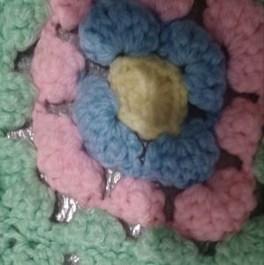 Vintage HANDMADE CROCHET BABY BLANKET/AFGHAN WHITE/PINK/GREEN/BLUE/YELLOW 50×12